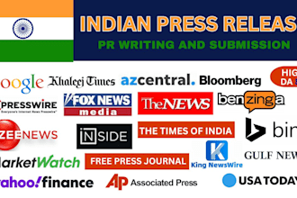 write indian press release and distribute to indian news site and media coverage