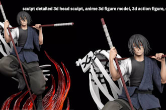 sculpt detailed 3d head sculpt, anime 3d figure model, 3d action figure, stl