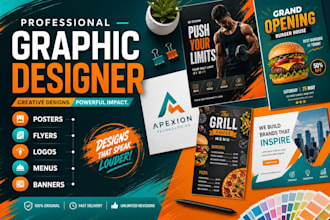 design professional posters, flyers, menus, and banners