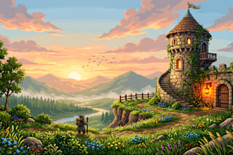 draw 16bit retro pixel art illustration aseprite backgrounds and game animation