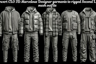 convert clo 3d marvelous designer garments to rigged second life mesh outfits