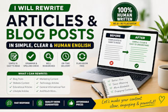 rewrite articles and blog posts in human simple english