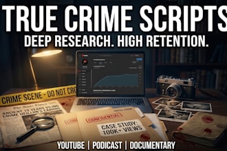 research and write a gripping true crime script for your channel