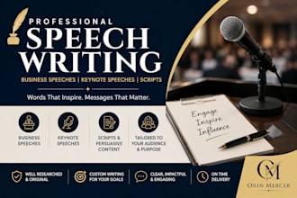 write business speeches, keynote speeches, and executive speeches scripts