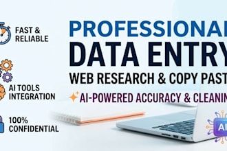do professional ai data entry web research and copy paste work