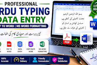 do urdu typing, PDF to word conversion, small tasks are also accepted,