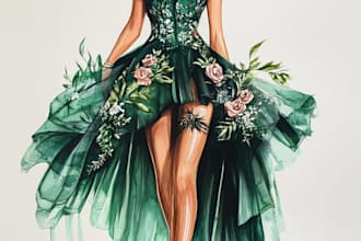create fashion design illustration and technical drawing