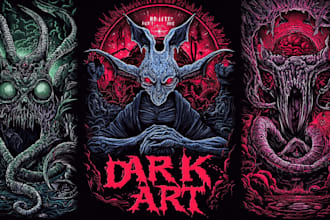 do detailed dark art illustration for metal band t shirt design and merch