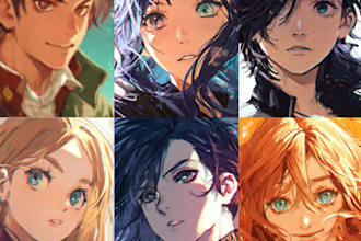 draw cartoon, anime, super hero portrait or concept art