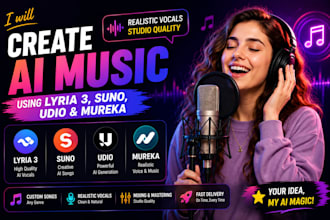 create ai music using lyria 3, suno, udio and mureka with realistic voice vocals