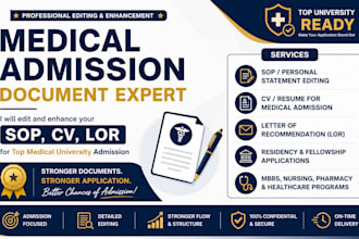 professionally edit medical residency, mbbs, nursing sop, CV and lor