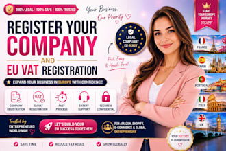 help you register a company and eu vat in france, spain, portugal, italy, UK