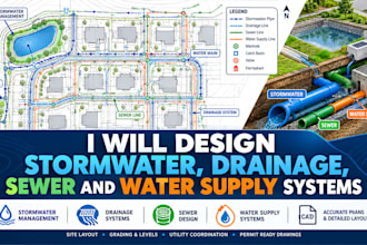 design stormwater, drainage, sewer and water supply systems