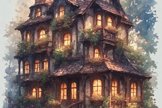 draw a watercolor house painting