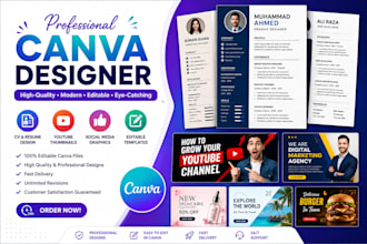 design professional canva resumes, cvs, youtube thumbnails