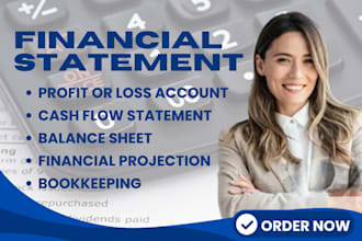 create a financial statement, bookeeping, balance sheet, cashflow statement