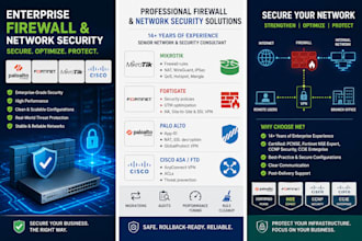 configure palo alto, fortigate, mikrotik, cisco firewalls