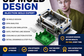 design a precise injection mold plastic mold with dfm and moldflow in solidworks