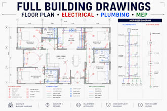 draw architectural floor plan electrical plumbing plan complete mep drawings