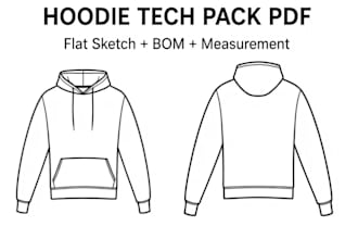 do hoodie and tshirt tech pack with flat sketch for clothing brands