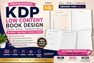 design low content books, journal planners and notebook interiors for amazon kdp