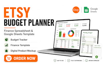 design etsy budget planner, finance spreadsheet, google sheets template, etsy