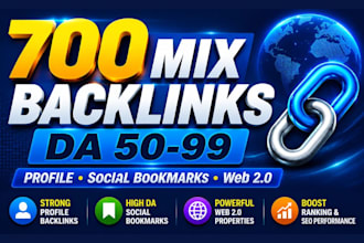 700 mixed profile backlinks, social bookmarks, web 2 and other foundation links