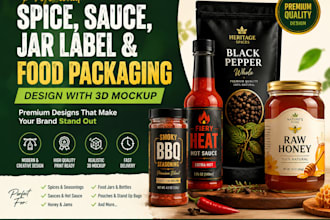 design spice, sauce, jar label food packaging