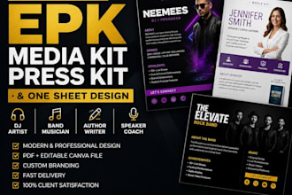 professional epk, media kit, press kit, one sheet, dj artist band author speaker