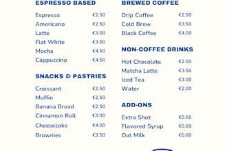 design menus for cafes, pubs and restaurants