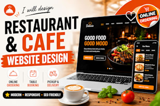 design a restaurant cafe website with online ordering and booking