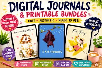 design custom and ready made digital journals and planners, printable bundles