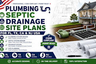 design plumbing septic drainage site plans for fl tx ca nj USA