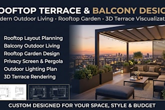 rooftop terrace balcony outdoor living space design with 3d landscape rendering