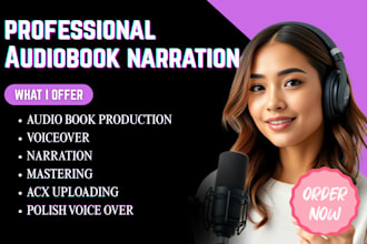 narrate or edit audiobook, female voiceover, acx audible fiction novel audiobook