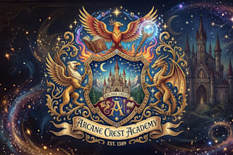 design a magical fantasy academy logo inspired by wizard school aesthetics