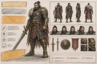 design original characters  concept art sheet turnaround