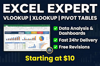 do excel data analysis vlookup xlookup pivot table   business dashboard for you