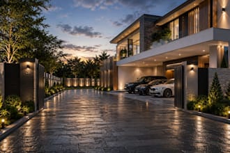 design realistic car park driveway facade exterior rendering