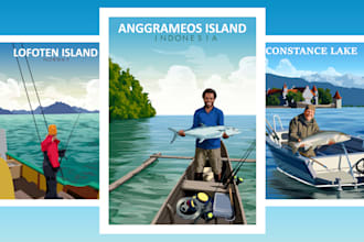 make a vintage travel poster for fishing