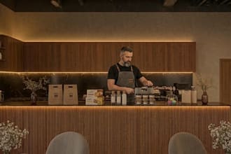 create a modern cafe interior design with 3d renders