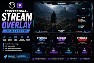 design professional obs overlay animated twitch stream overlay