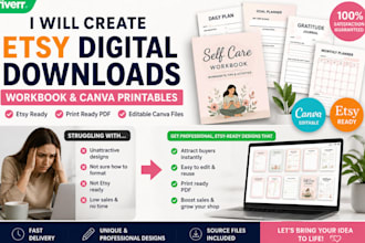 create etsy digital downloads workbook and canva printable