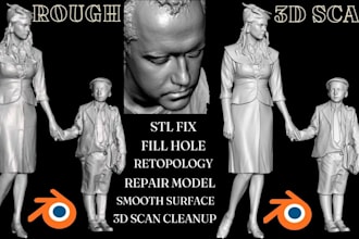 fix mesh repair 3d scan cleanup stl, 3mf edit 3d head file rhino 3d model