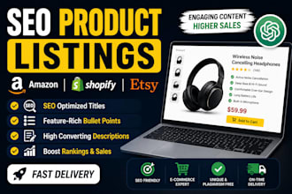 write SEO product listings for amazon shopify and etsy