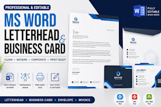 design editable ms word letterhead, stationery and business card