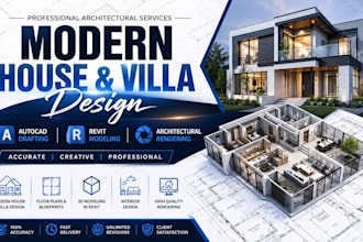 modern house, villa design, autocad drafting, revit modeling , rendering service