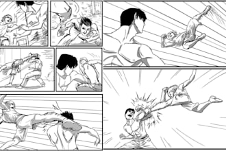 draw dynamic action manga pages and anime fight scenes