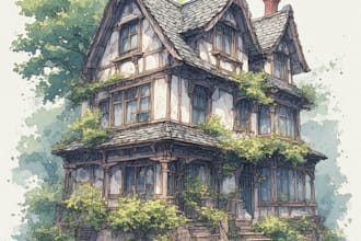 watercolor paint a house portrait