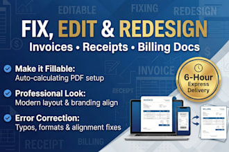 do editable and redesign your invoice, receipt, billing documents